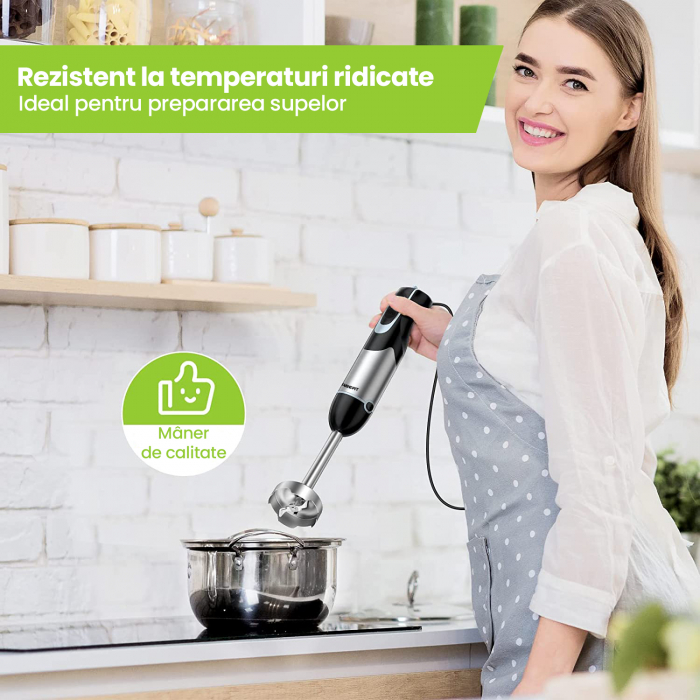 Set Blender 4 in 1 Zenkabeat B23 cu putere 1000W, Mixer vertical profesional, 6 trepte de viteza si functie Turbo, Multifunctional, Negru [7]