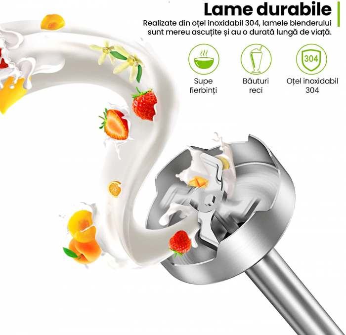Set Blender 4 in 1 Zenkabeat B23 cu putere 1000W, Mixer vertical profesional, 6 trepte de viteza si functie Turbo, Multifunctional, Negru [5]