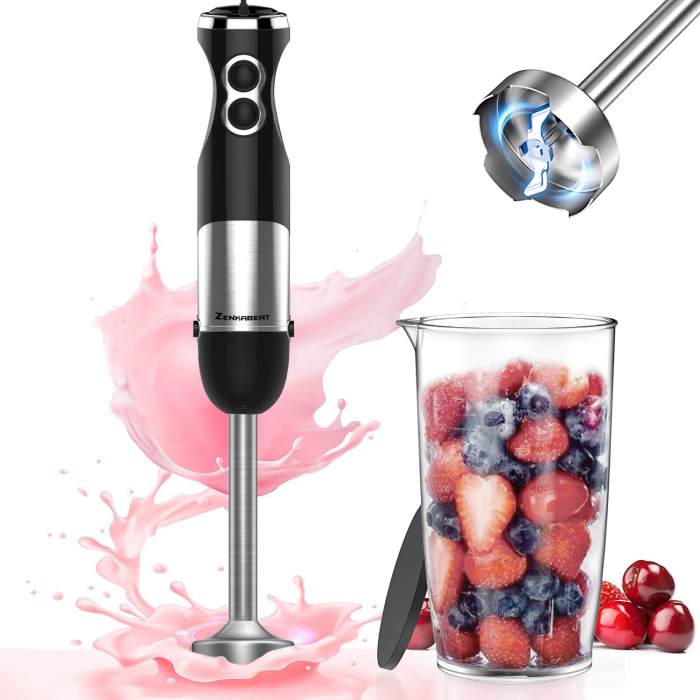 Set Blender 4 in 1 Zenkabeat B23 cu putere 1000W, Mixer vertical profesional, 6 trepte de viteza si functie Turbo, Multifunctional, Negru [2]
