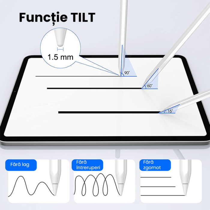 Stylus iPad Touch pen 3rd gen 2023 Zenkabeat cu incarcare Wireless pentru iPad Apple, pix de inalta precizie, Tilt, Touch Control, Functie respingere palma, USB-C, No Lag, design magnetic [3]