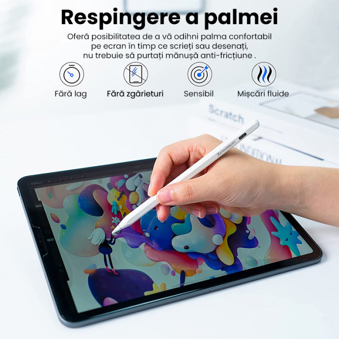 Stylus iPad Touch pen 3rd gen 2023 Zenkabeat cu incarcare Wireless pentru iPad Apple, pix de inalta precizie, Tilt, Touch Control, Functie respingere palma, USB-C, No Lag, design magnetic [4]