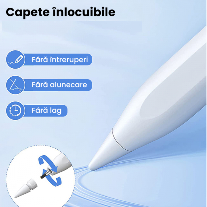 Stylus iPad Touch pen 3rd gen 2023 Zenkabeat cu incarcare Wireless pentru iPad Apple, pix de inalta precizie, Tilt, Touch Control, Functie respingere palma, USB-C, No Lag, design magnetic [7]