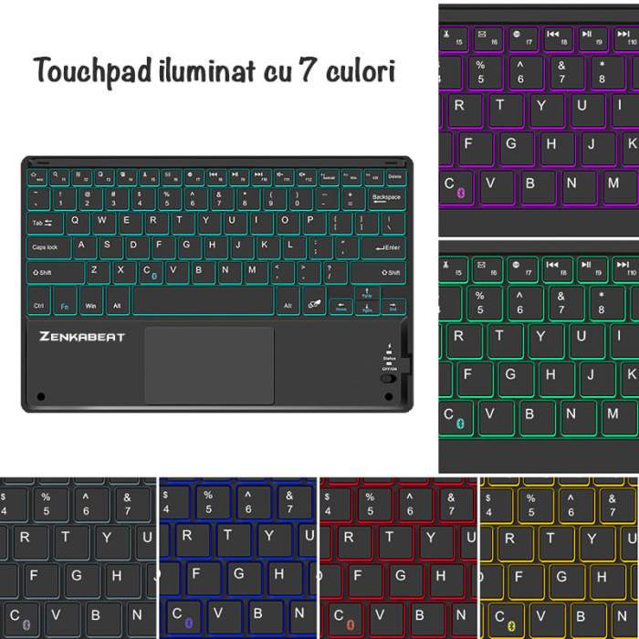 Tastatura Wireless cu Touchpad ZENKABEAT si Husa de piele pentru iPad 10th Generation 2022,10.9”, Baterie reincarcabila de 500mAh, Suport Apple Pencil/ Stylus Pen, Neagra [6]