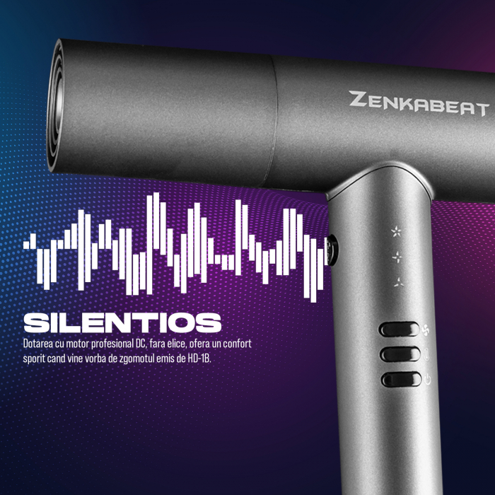 Uscator de par profesional, Zenkabeat HD-1B Putere de 1600W, Feon, Motor Brushless, 1Bilion de Ioni Negativi, 3 trepte de temperatura 3 intensitati, 3 accesorii incluse – un difuzor si doua concentrat [4]