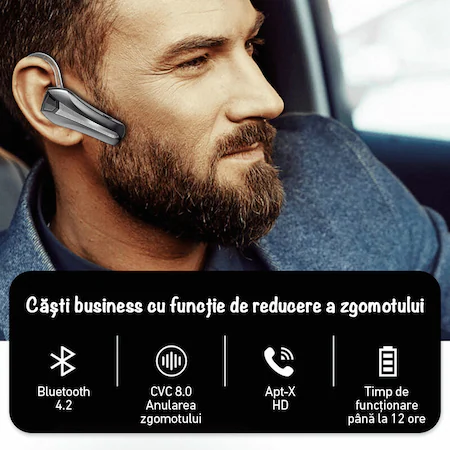 Casca Wireless ZENKABEAT Q5s, 2 Microfoane, Stereo, Conectare Multipla, Limitare zgomot ambiental, Neagra [4]