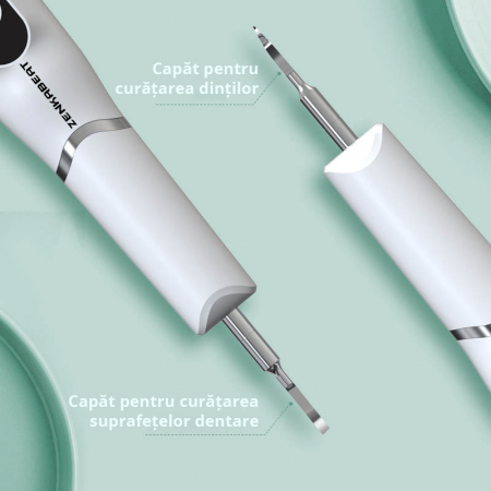 Dispozitiv pentru Curatarea Dintilor ZENKABEAT , Eliminare Tartru, Baterie 500 mAh, 3 Moduri de Lucru, Incarcare USB, Silentios, Alb [4]