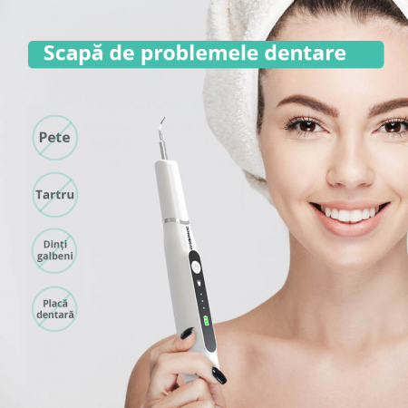 Dispozitiv pentru Curatarea Dintilor ZENKABEAT , Eliminare Tartru, Baterie 500 mAh, 3 Moduri de Lucru, Incarcare USB, Silentios, Alb [5]