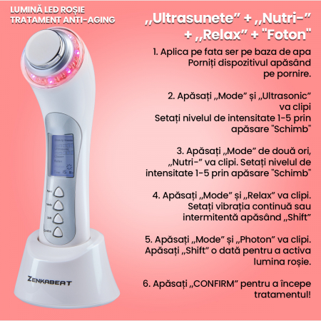 Aparat profesional pentru Tratament curatare faciala completa, Zenkabeat 10T-Plus, Dispozitiv masaj facial, Anti rid, anti imbatranire, Functie tratare acnee si cosuri, Ioni Negativi-pozitivi [7]
