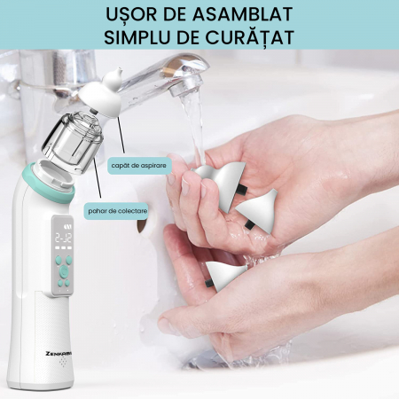 Aspirator nazal electric silentios Zenkabeat CP-5 pentru bebelusi si copii, 5 Trepte de Aspirare, 3 Capete de silicon, Alb [7]