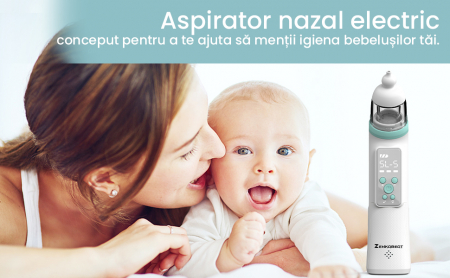 Aspirator nazal electric silentios Zenkabeat CP-5 pentru bebelusi si copii, 5 Trepte de Aspirare, 3 Capete de silicon, Alb [10]