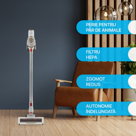 Aspirator vertical fara fir 2in1 Zenkabeat X-89 V2 Max, filtru true-hepa, perie animale, 22.2V, 220W, functie Turbo, autonomie pana la 45min, Tehnologie Wide-Clean, zgomot redus, Alb [4]
