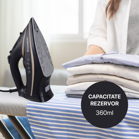 Fier de calcat Zenkabeat Ultimate Power-Steam ST2, 3000W, Rezervor aparat 360ml, Functie auto curatare, Auto oprire, Talpa Ceramica Auto-Clean, Sistem Anticalcar, Jet de abur 260g/min, Negru/Auriu [2]