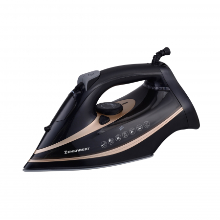 Fier de calcat Zenkabeat Ultimate Power-Steam ST2, 3000W, Rezervor aparat 360ml, Functie auto curatare, Auto oprire, Talpa Ceramica Auto-Clean, Sistem Anticalcar, Jet de abur 260g/min, Negru/Auriu [0]