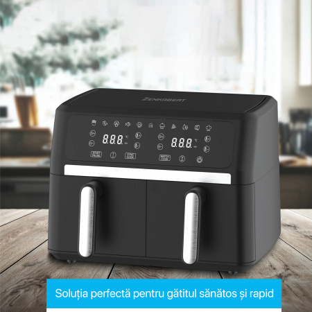 Friteuza cu aer Zenkabeat V2 Ultimate Dual-Pot Airfryer, 2400W, capacitate 9L, 11 programe presetate, Tehnologie Deep-Fry, temperatura ajustabila 80-200°C, timer 0-60 minute, poturi detasabile, displa [1]