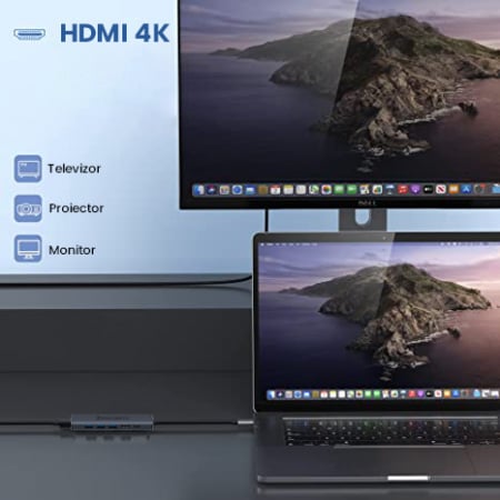 Hub Adaptor Type-C Pro6 Zenkabeat 6-1, 3x USB, 1x HDMI, 1x Type C, Port Internet 1000 Mbps, Negru [6]