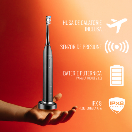 Periuta de dinti sonica electrica Zenkabeat TB-1001, 45000 pulsatii/min, 5 moduri de curatare, 3 niveluri de intensitate, senzor presiune si smart timer, IPX8, toc transport, incarcare wireless,8 cape [4]