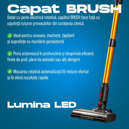 Resigilat Aspirator vertical fara fir Zenkabeat XC400, 2in1: aspirator vertical sau de mana, Tub extensibil, acumulator Li 29.6V, 400W Brushless, autonomie pana la 60 min, Baterie 17600 Mah, Perie Led [2]