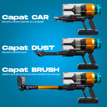 Resigilat Aspirator vertical fara fir Zenkabeat XC400, 2in1: aspirator vertical sau de mana, Tub extensibil, acumulator Li 29.6V, 400W Brushless, autonomie pana la 60 min, Baterie 17600 Mah, Perie Led [4]