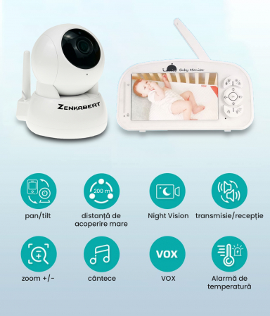 Resigilat 	 Baby Monitor Zenkabeat Viewpro XT, Full HD, Camera supraveghere Bebelusi, Display 5”, Push to talk,Night Vision, Cantece Leagan [1]