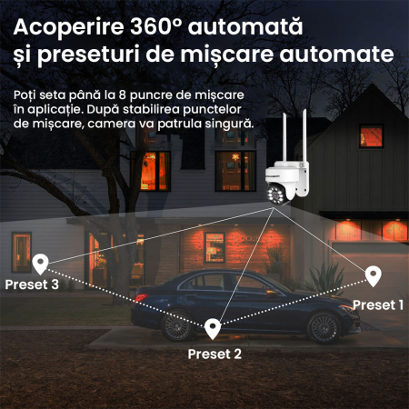 Resigilat Camera de supraveghere WIFi Zenkabeat Q10,3MP Full HD, CCTV, montare exterior interior, Clear Night Vision mode, senzori smart miscare, comunicare bidirectionala, functie rotire, Alba [2]