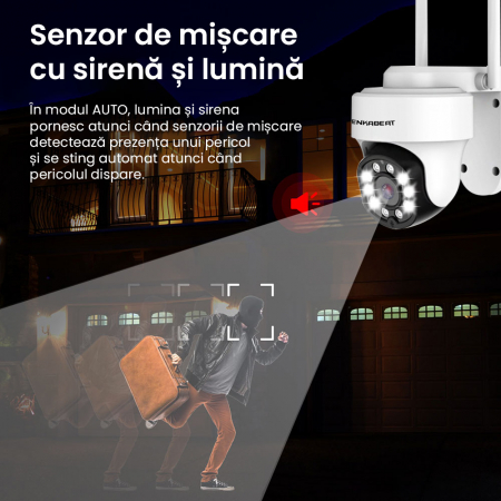 Resigilat Camera de supraveghere WIFi Zenkabeat Q10,3MP Full HD, CCTV, montare exterior interior, Clear Night Vision mode, senzori smart miscare, comunicare bidirectionala, functie rotire, Alba [3]
