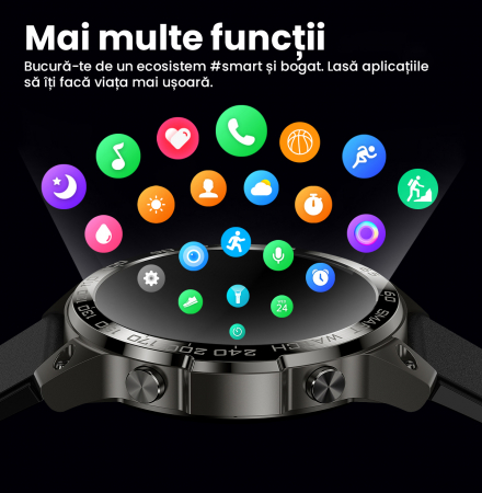 Resigilat - Ceas smartwatch Zenkabeat BT30 Ultra, ecran HD Amoled 1.43 inch, notificari, apeluri Bluetooth, monitorizari, compatibilitate universala, 2 Curele [6]