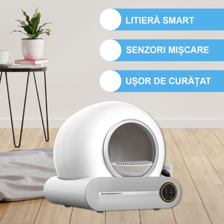 Resigilat Litiera Smart Zenkabeat Dream-Nest pentru pisici, Sistem Auto Curatare, Sterilizare Automata UV, Senzori Ambientali Deep-Clean, aplicatie mobila Tuya, 9L, Alb [1]