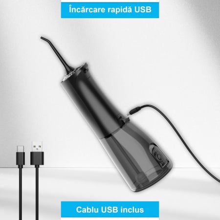 Irigator Oral Profesional ZENKABEAT Portabil pentru Dus Bucal, 12 Programe de Lucru, Smart Cleaning Technology, 1800 Impulsuri/min, 7 Capete, Rezervor 300ml, IPX7 Waterproof, Negru [3]