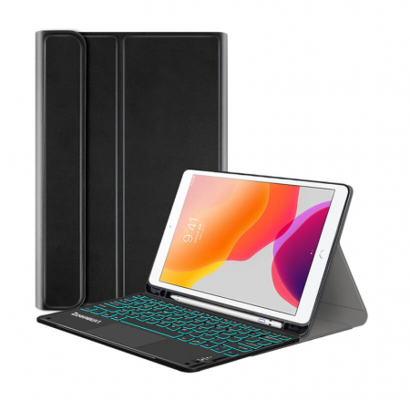 Tastatura Wireless cu Touchpad ZENKABEAT si Husa de piele pentru iPad 10th Generation 2022,10.9”, Baterie reincarcabila de 500mAh, Suport Apple Pencil/ Stylus Pen, Neagra [1]