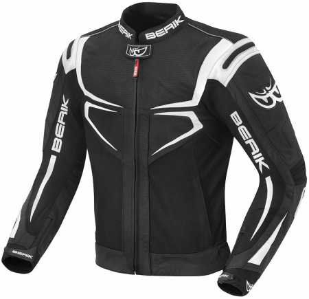 Geci - Jachete - Geaca Moto Berik Radic din Piele si Textil Negru/Alb