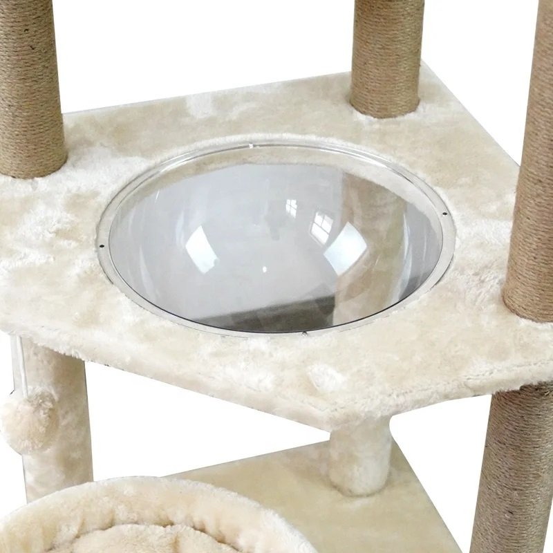 Ansamblu de Joaca pentru Pisici - 120 cm, cu Cuib, Tunel, Bol Transparent, Crem [5]