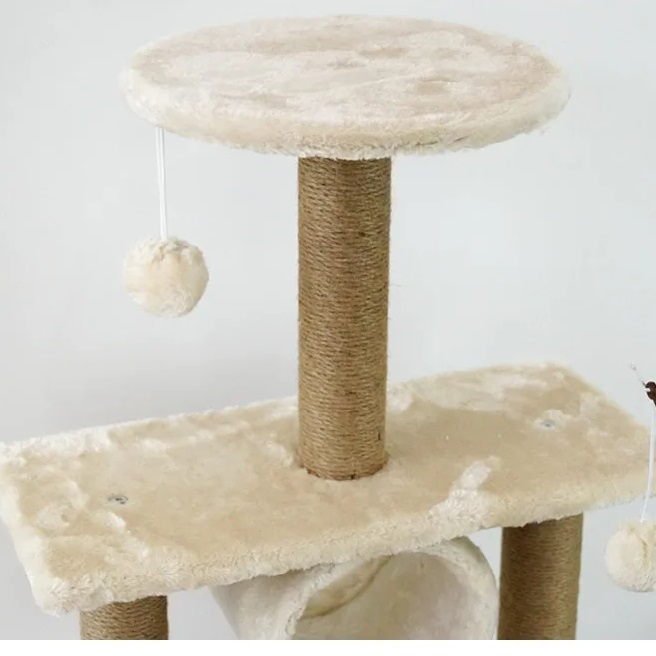 Ansamblu de Joaca pentru Pisici - 120 cm, cu Cuib, Tunel, Bol Transparent, Crem [7]