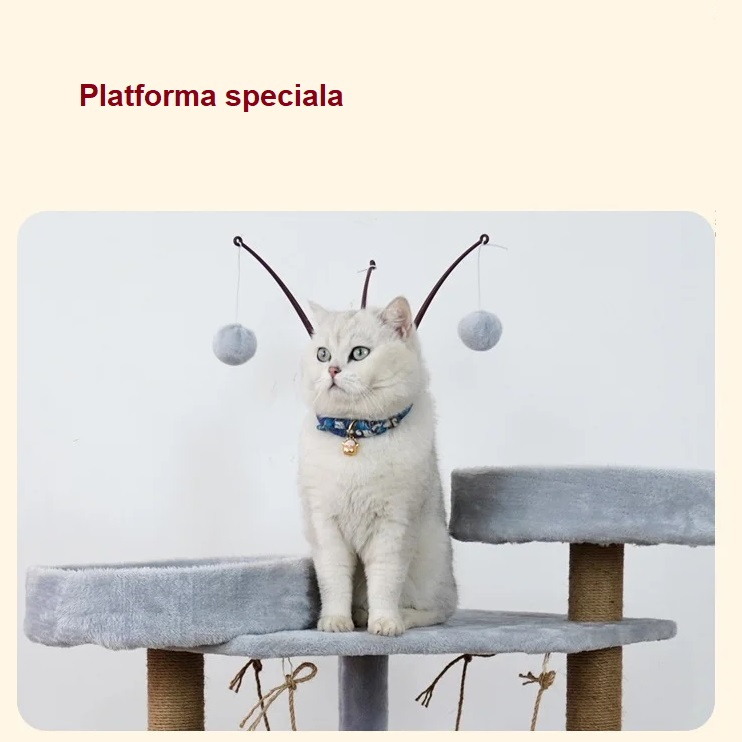 Ansamblu de joaca pentru pisici - 143 cm, cu hamac, cuiburi si capsulă transparenta, Gri [7]