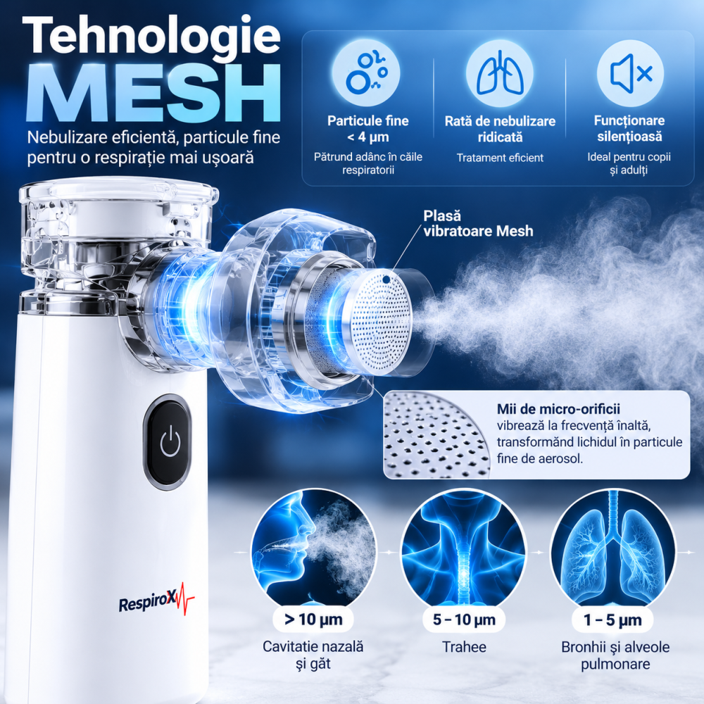 Aparat de Aerosoli Zenva Portabil RespiroX YS31 Mini Mesh, Nebulizator Electric Reîncărcabil, Silențios [3]