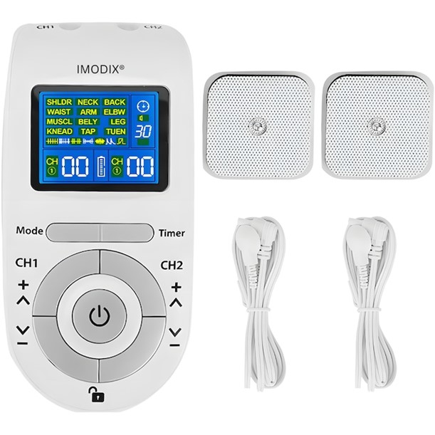 Aparat de masaj cu electrostimulare 12 programe, 40 niveluri intensitate, 4 electrozi, Display digital, Alb [2]