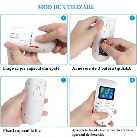 Aparat de masaj cu electrostimulare 12 programe, 40 niveluri intensitate, 4 electrozi, Display digital, Alb [4]