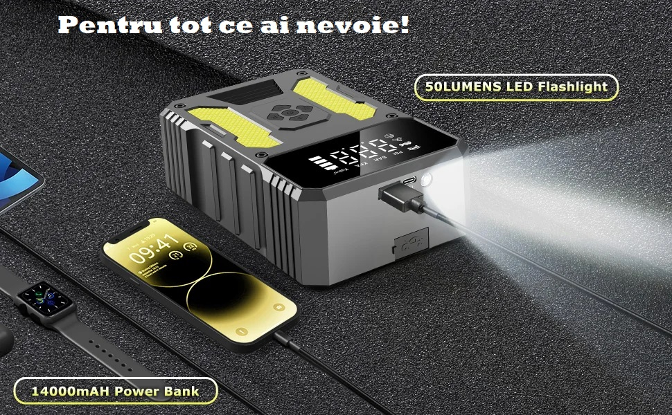 Starter auto, aparat portabil pentru pornire auto 2000A cu Compresor 150 PSI si baterie externa 14000 mAh – dispozitiv multifunctional 4 in 1 [5]