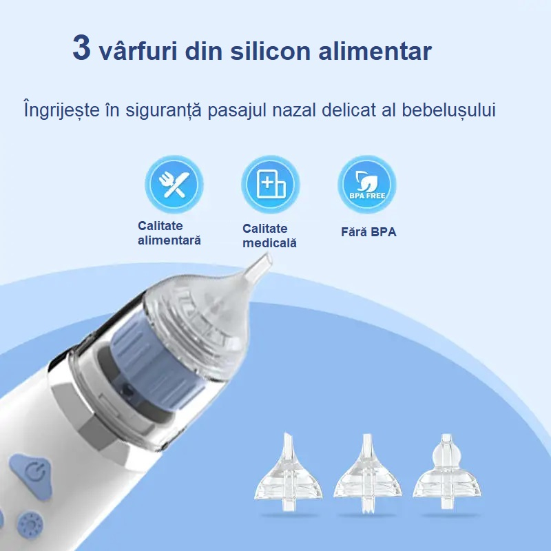 Aspirator nazal electric pentru bebeluși - 5 trepte, lumină colorată, muzică + 3 capete din silicon [10]