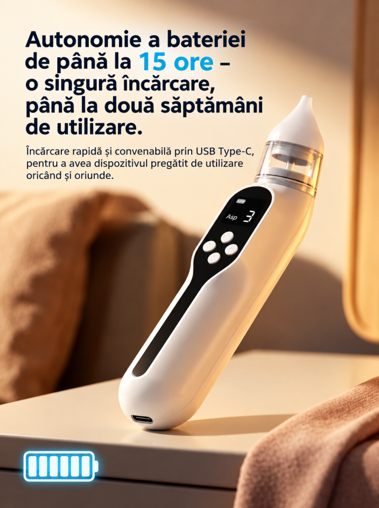 Aspirator Nazal Electric pentru Bebelusi Zenva, Reincarcabil USB, cu 2 Capete din Silicon, Aspirare Reglabila [8]