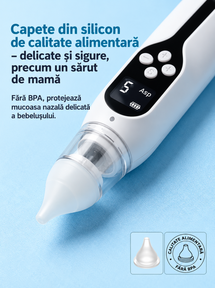 Aspirator Nazal Electric pentru Bebelusi Zenva, Reincarcabil USB, cu 2 Capete din Silicon, Aspirare Reglabila [5]