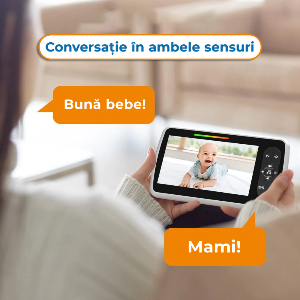 Baby Monitor SM650- Sistem de Monitorizare Video si Audio Pentru Bebelusi, Ecran HD 5 inch LCD, Rotire 355°, Mod Nocturn, VOX, Rotire Orizontala/Verticala, Temperatura, Cantece de Leagan [11]