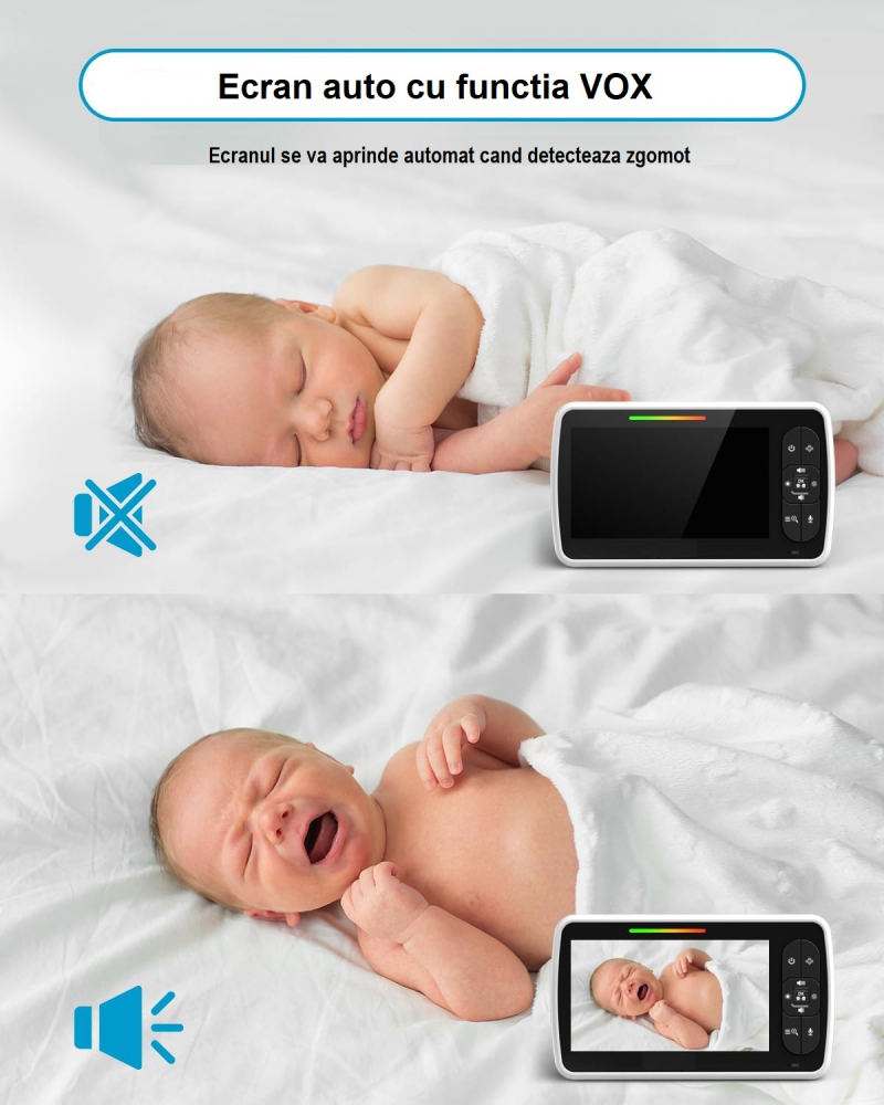 Baby Monitor SM650- Sistem de Monitorizare Video si Audio Pentru Bebelusi, Ecran HD 5 inch LCD, Rotire 355°, Mod Nocturn, VOX, Rotire Orizontala/Verticala, Temperatura, Cantece de Leagan [8]