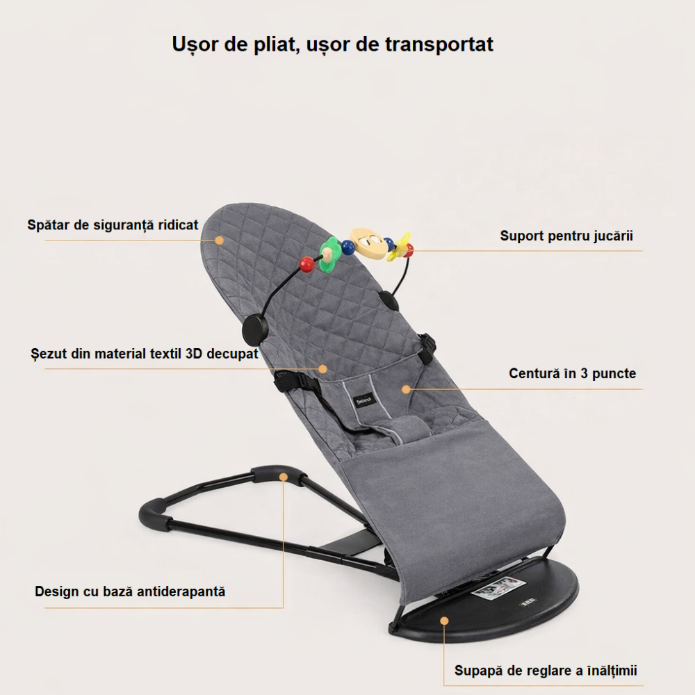 Balansoar ergonomic pentru bebeluși cu balansare natural, 4 pozitii, centura in 3 puncte [9]