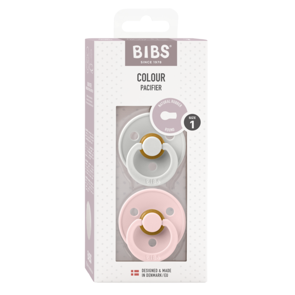 BIBS - Set 2 suzete Colour Latex, tetina rotunda, 0 luni +-Haze/Blossom [2]