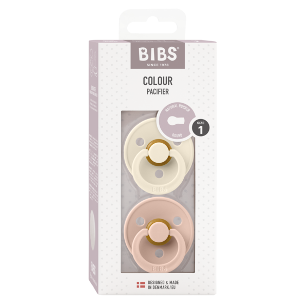 BIBS - Set 2 suzete Colour Latex, tetina rotunda, 0 luni +-Ivory/Blush [3]