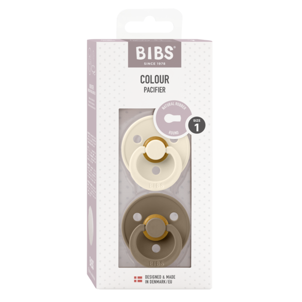 BIBS - Set 2 suzete Colour Latex, tetina rotunda, 0 luni +-Ivory/Dark Oak [2]
