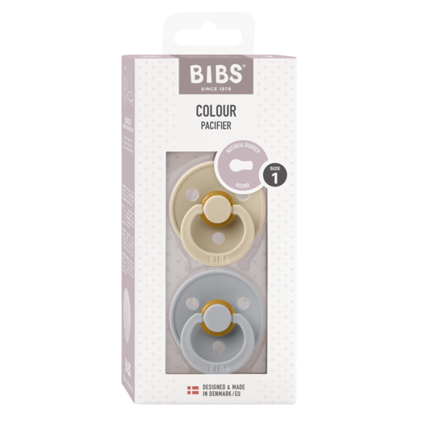 BIBS - Set 2 suzete Colour Latex, tetina rotunda, 0 luni +-Vanilla/Cloud [3]