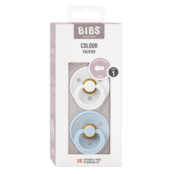 BIBS - Set 2 suzete Colour Latex, tetina rotunda, 0 luni +-White/Baby Blue [2]