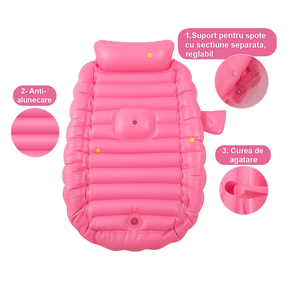 Cadita Gonflabila pentru Bebelusi - Portabila, Sigura si Ultra Confortabila, Roz [6]