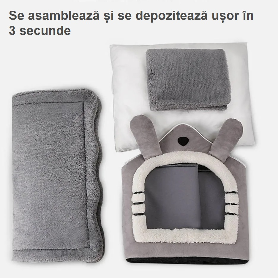 Casuta-culcus din plus pentru caini si pisici - Marimea L (45 x 40 x 45cm), Gri [4]